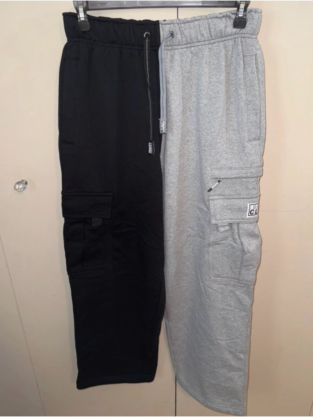 Two-Tone Cargo Sweatpants — Black & Light Gray